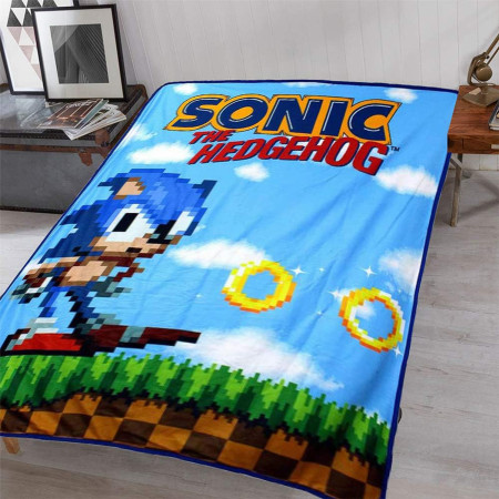 Sonic The Hedgehog Retro Game Title Screen Throw Blanket